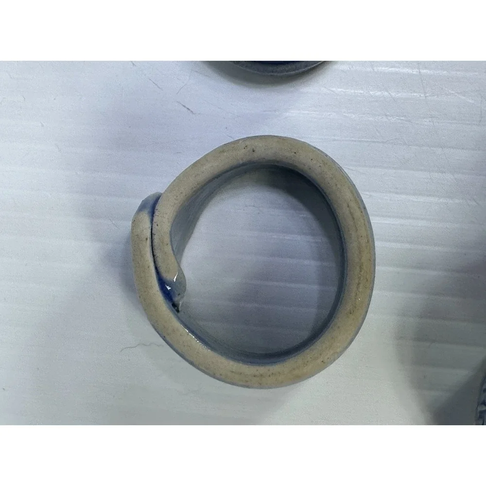 Handmade Pottery Napkin Rings Set of 4 Natural with Blue Accent